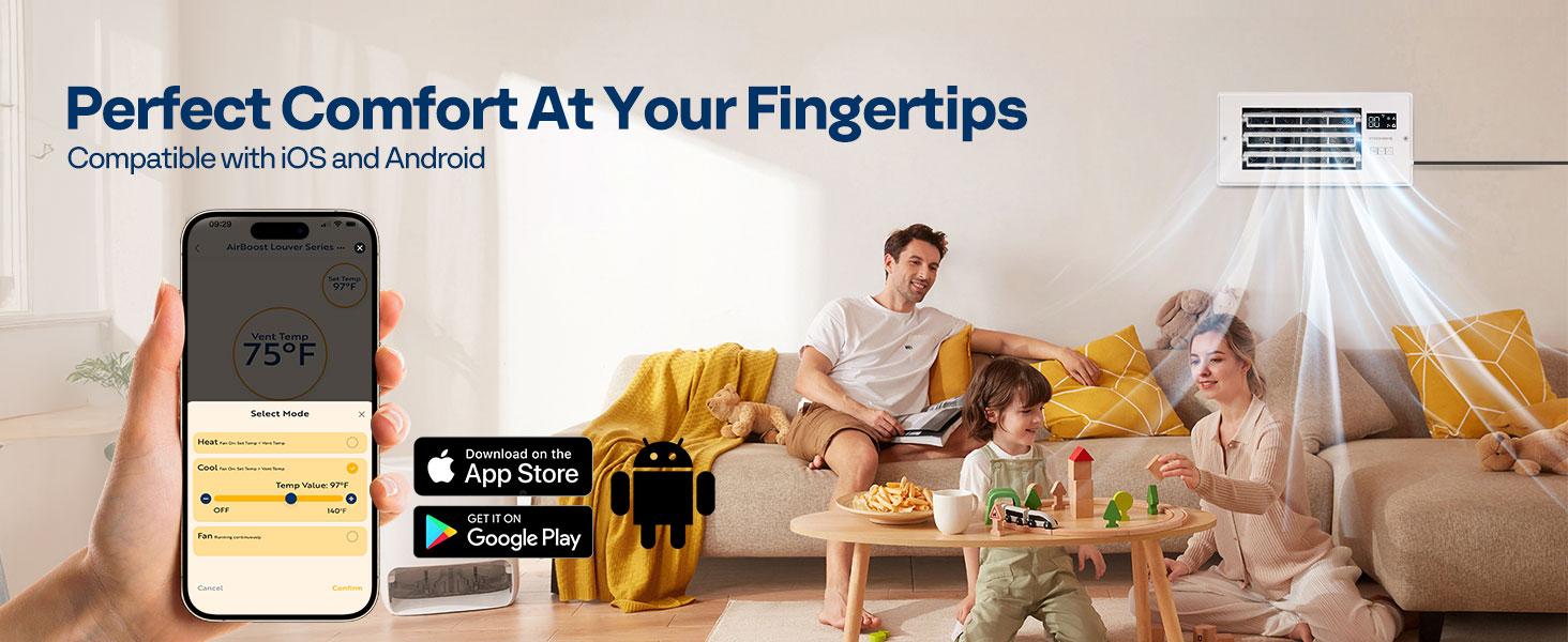 VIVOHOME Register Booster Fan WIFI App & Remote Control - With Adjustable Louver - Smart Thermostat & 10-Speed - AC Vent Fan for Floor, Ceiling, Wall - Quiet Operation (White)