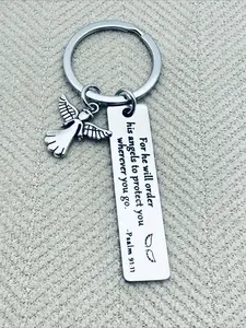 1 Christian Bible verse keychain engraved with Psalm 91:1—a simple, unisex Christian gift, inspirational keychain, and keychain offering religious protection and blessings, perfect for birthdays, graduations, Christmas, and other occasions