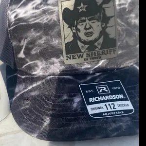 Richardson Original 112 Trucker Adjustable Cap with "NEW SHERIFF IN TOWN" Design and Black and White Pattern