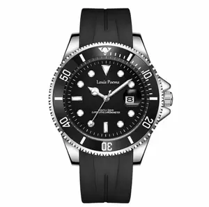 Silicone strap inspired by the Black Submariner Luxurious premium business watch, stylish men's quartz waterproof wristwatch.