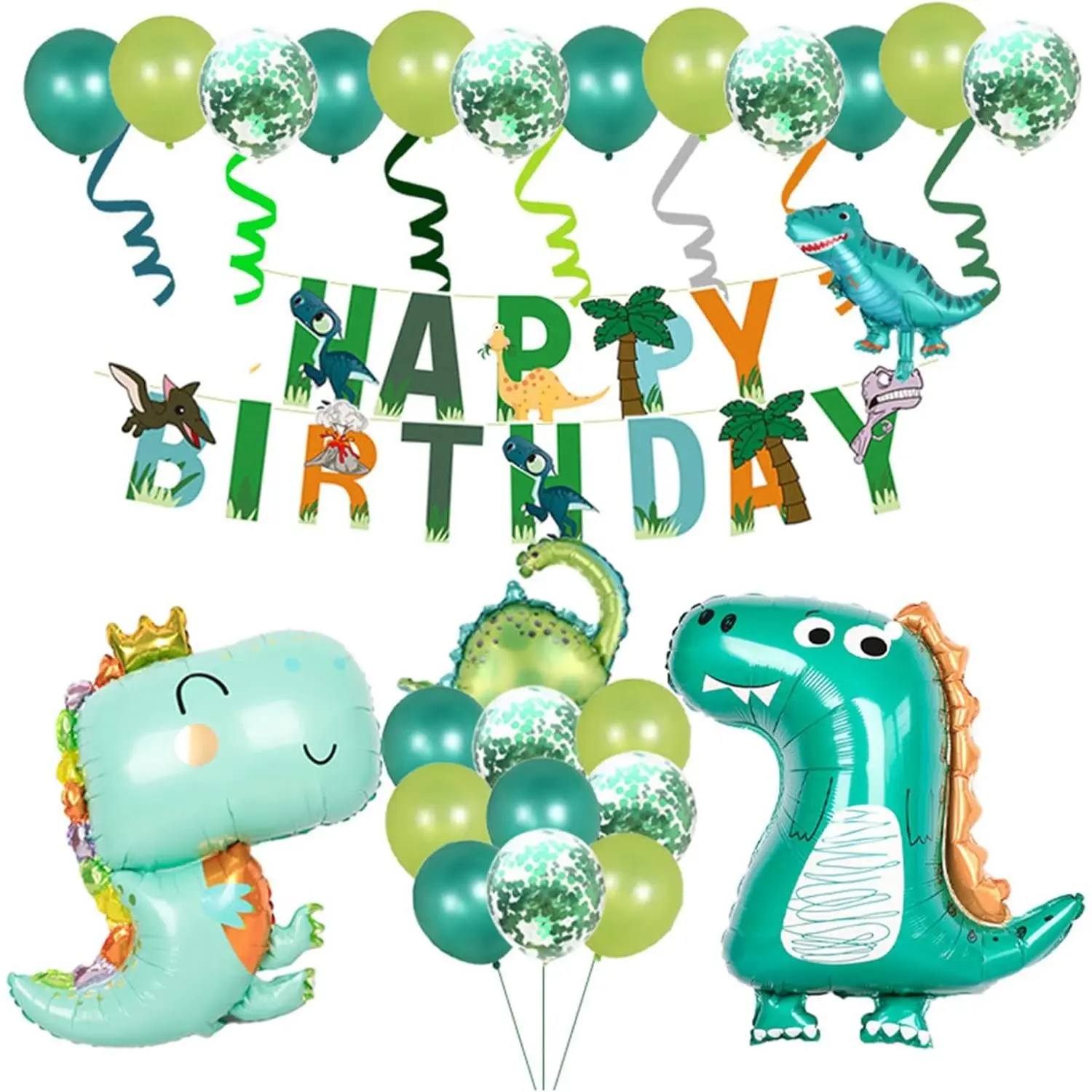 Dinosaur Birthday Decorations Cute Dinosaur Balloon Dinosaur Birthday Party Supplies Happy Birthday Banner Confetti Green Latex Balloon Baby Shower Decorations Boys and Girls