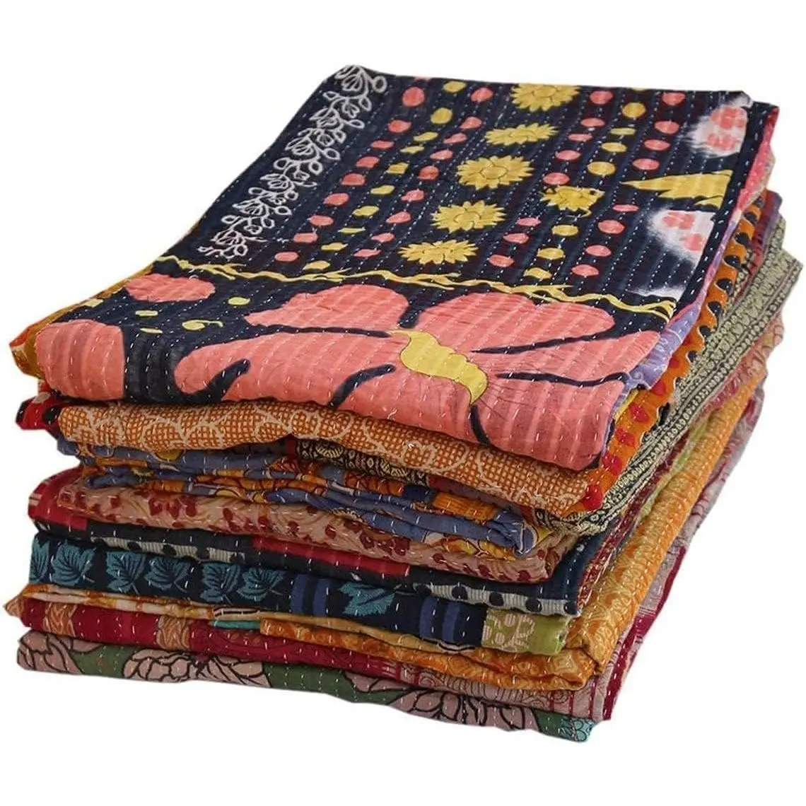 Bedspread Set, Pack of 3 Assorted Vintage Tribal Cotton Kantha Quilts, Indian Bed Covers & Throws, Bedspreads Coverlets, Patchwork Bedspreads