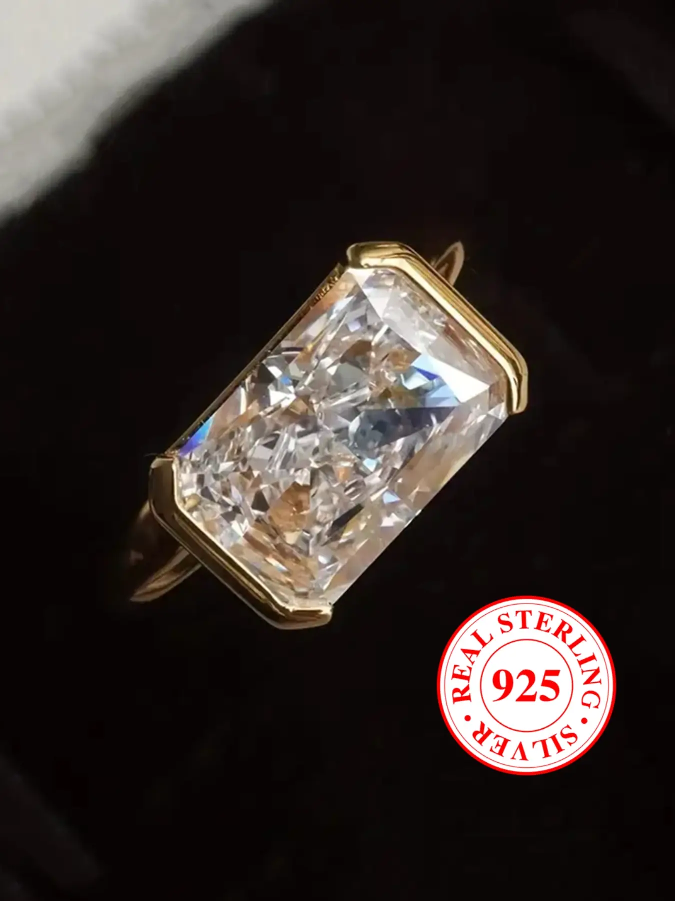 S925 Sterling Silver Ring Square Cut Gold Color Geometric Rings for Women Engagement Ring, Anniversary Gifts, Casual Jewelry Gift for Birthdays & Anni