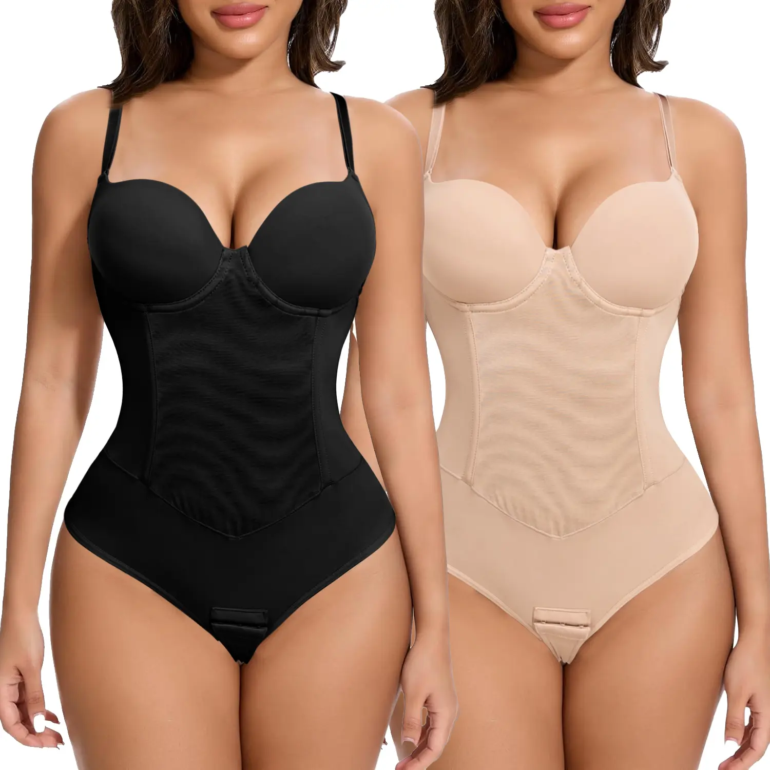 Women's U Plunge Backless Shapewear Bodysuit, Nylon Spandex Thong with Tummy Control and Built-in Bra for Casual and Party Dresses, Lady, Christmas, Wedding, Thanksgiving