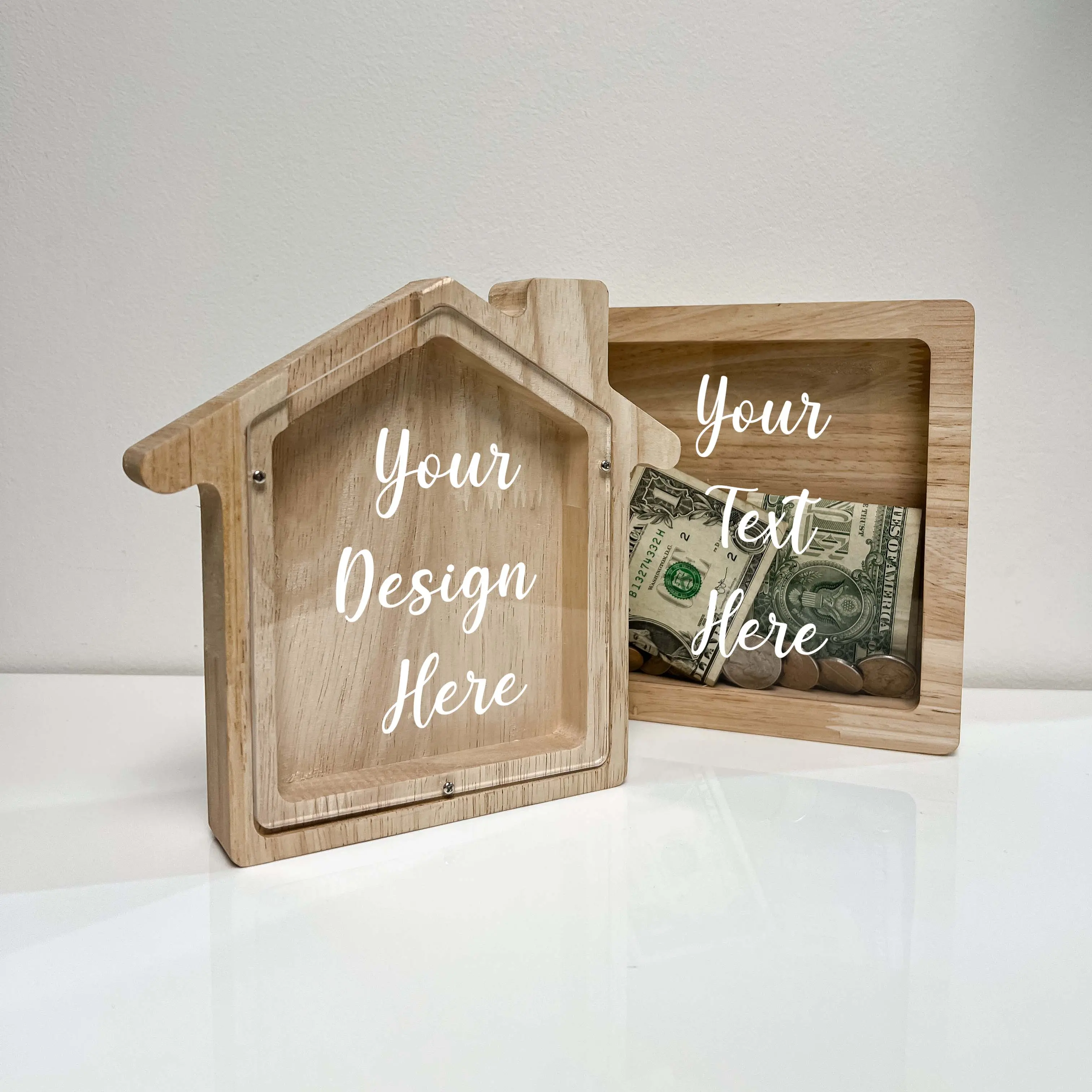 Personalized Custom Savings Banks for Kids Adults | Engraved Wooden Acrylic Piggy Bank | Name Keepsake Money Box Gift for Boys Girls Birthday Baby Shower Nursery Room Décor Wedding Gift Graduation Gift