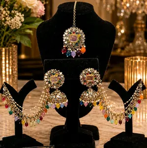 Stunning Multicolor Sahare Jhumka and Tikka Set in Mirror Work with Colorful Beads and Intricate Design
