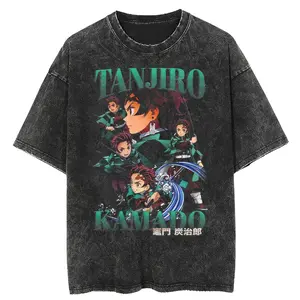 Retro Anime Manga Graphic Tee, Tanjiro Demon Slayer Vintage T-Shirt, Unisex T-Shirt Menswear Top Underwear Tshirt