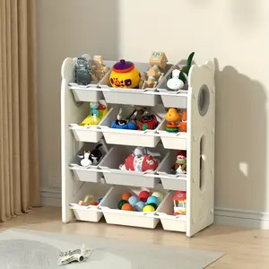 4 Tiers Modern Youngsters Toy Storage Organizer for Boys & Girls, Toy Organizer Youngsters Book Rack Storage Bookshelf for Diapers, Wipes, Youngsters's Milk Powder, Bottles, Small Size Does Not Include Display Toys And Books
