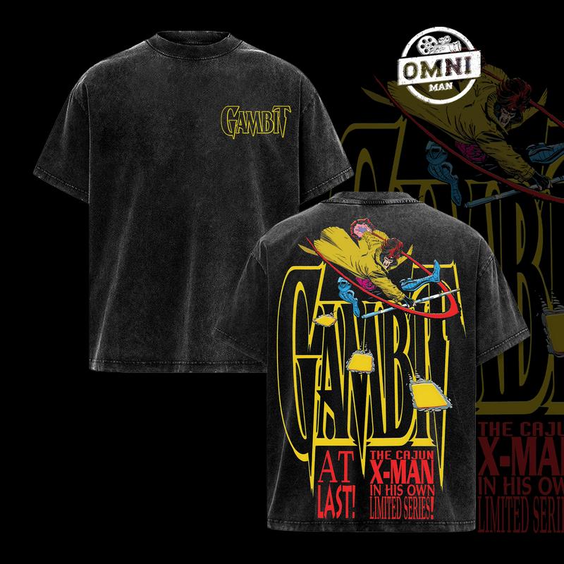 Gambit MCU Hero Double Printed Oversize Hoodie Tshirt Acid Washed Tee ...