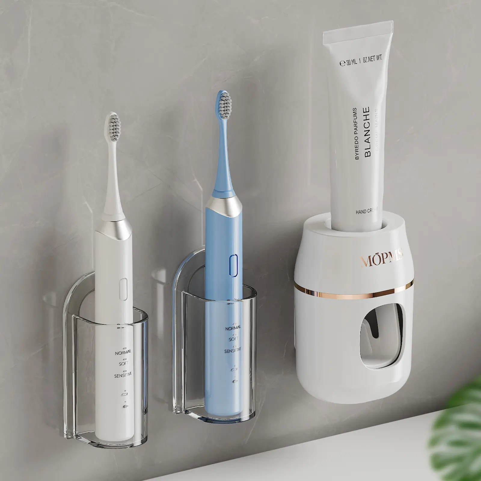 MOPMS Modern Acrylic Wall-Mounted Electric Toothbrush Holder, Waterproof Charging Stand with Strong Adhesive, Single Unit with Removable Water Draining Cup, Portable Space-Saving Bathroom Oral Care Organizer Transparent