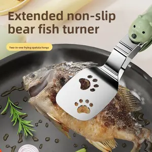 Stainless steel flip spatula for home use, 2-in-1 tongs, baking tool, double-sided spatula for grilling steak, fish flipping tongs, kitchen cooking flip tongs, multifunctional kitchen tool