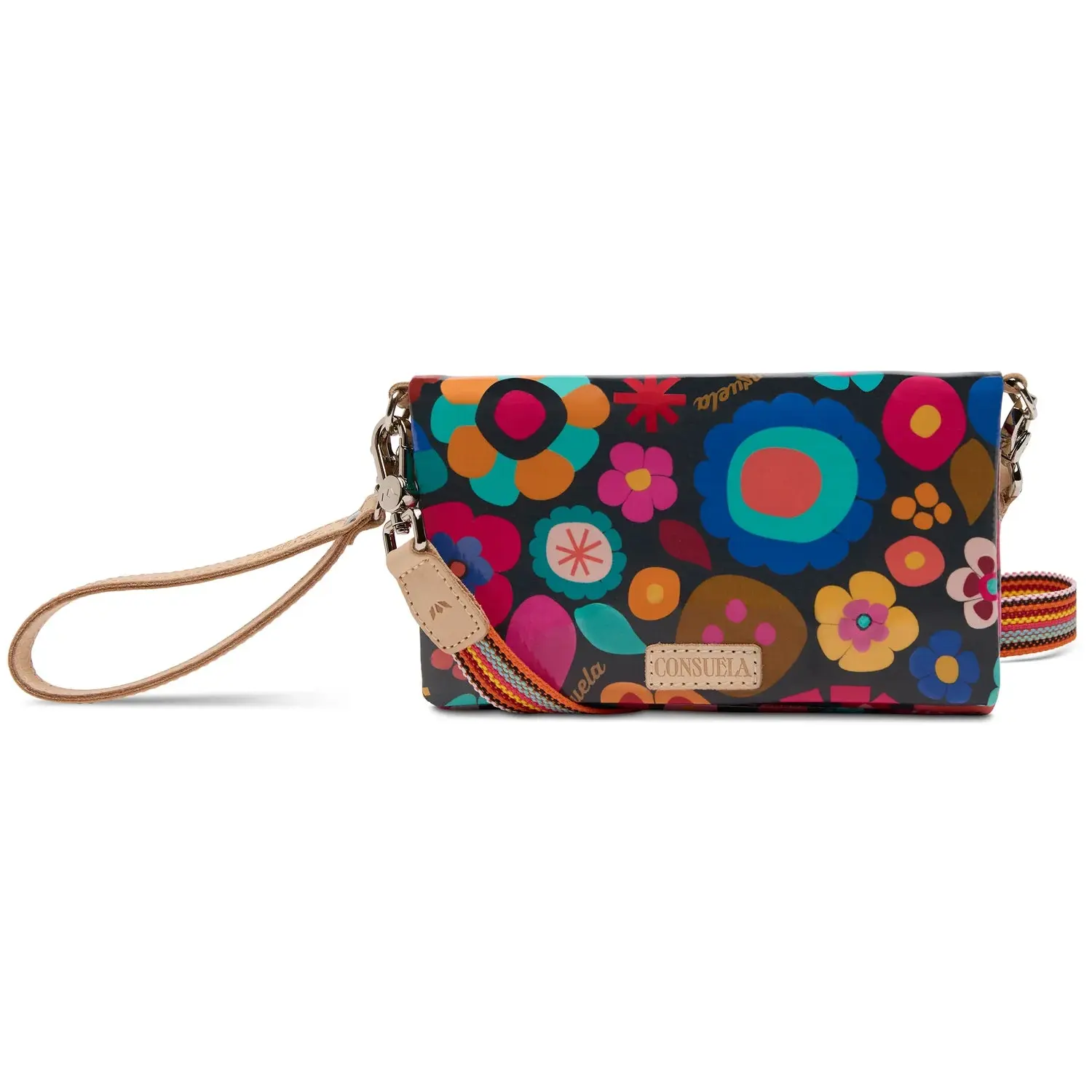 Consuela Amelie Uptown Women's Crossbody Bag, Vibrant Floral Amelie Cloth Purse with Leather Trim, Adjustable Strap, Multi-Compartment & ID Window for Casual Lunch, Errand, 2 In 1 Women's Handbags, Daily, Magnetic Closure, Zipper