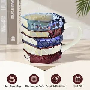 3D Hand-Painted Book Shape Ceramic Coffee Mug 7oz Reusable Washable Stained Glass Effect Unique Design for Book Lovers Great Gift Dishwasher Safe Scratch Resistant Handmade