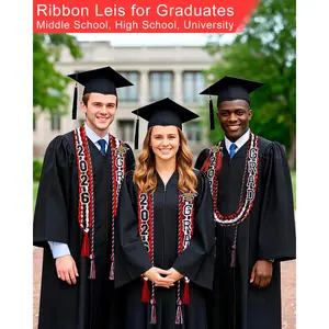 Graduation Lei Set Class of 2026 Grad Ribbon Leis with Honor Cord Double Braided Graduate Leis for Men Women Red Black White