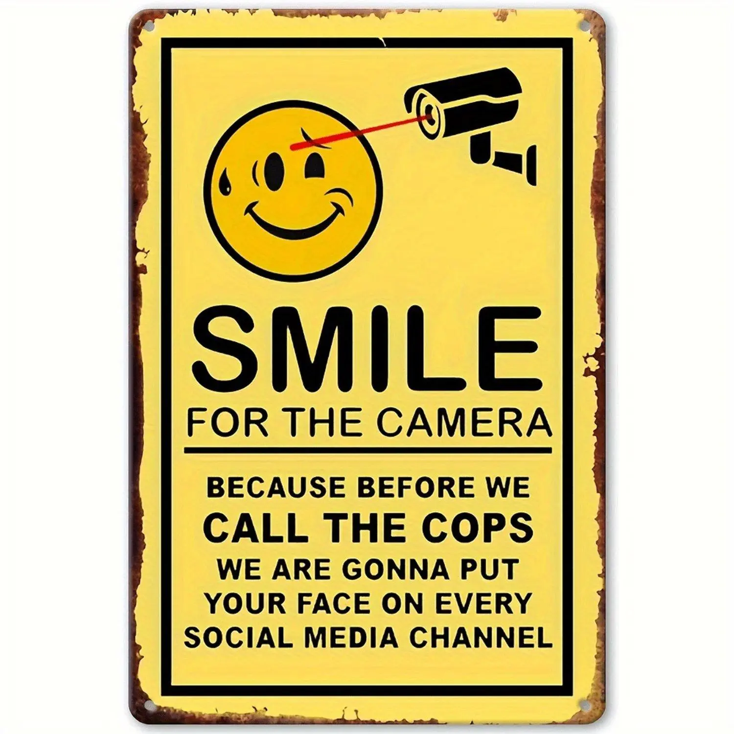 Prints Plaques Smiley Face You In Camera Security French Surveillance Warning Durable Multi Purpose Family Hotel Commercial Use 8X12 Inch Room