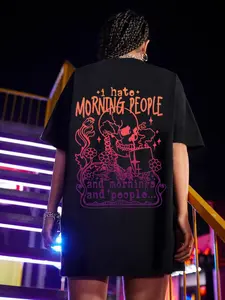 Women's Skeleton & Letter Print Round Neck Graphic Tee, Vintage Trendy Casual Halloween Themed Half Sleeve T-shirt for Daily Wear, Ladies All Seasons Outfit