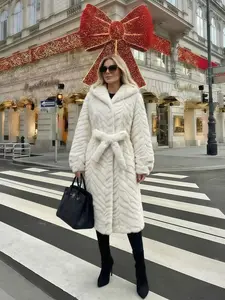 Women's Faux Fur Coat, Winter Fashionable Casual Long Sleeve Jacket, Retro Hooded Loose Fit Medium-Length Outerwear for Daily Wear