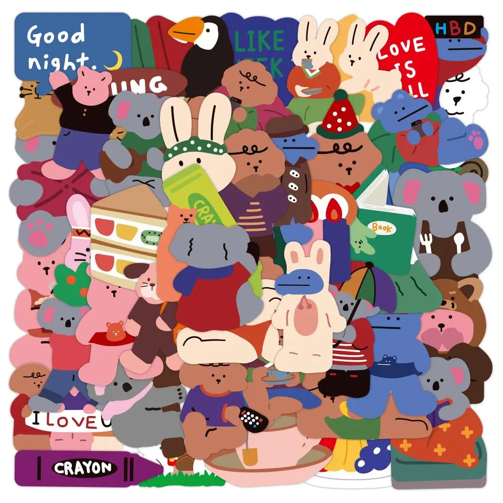 Cartoon Bear Pattern Sticker, 50pcs Waterproof Self Adhesive Decor Sticker, DIY Decals for Gift Greeting Card Water Bottle Laptop Phone Self Adhesive Stickers
