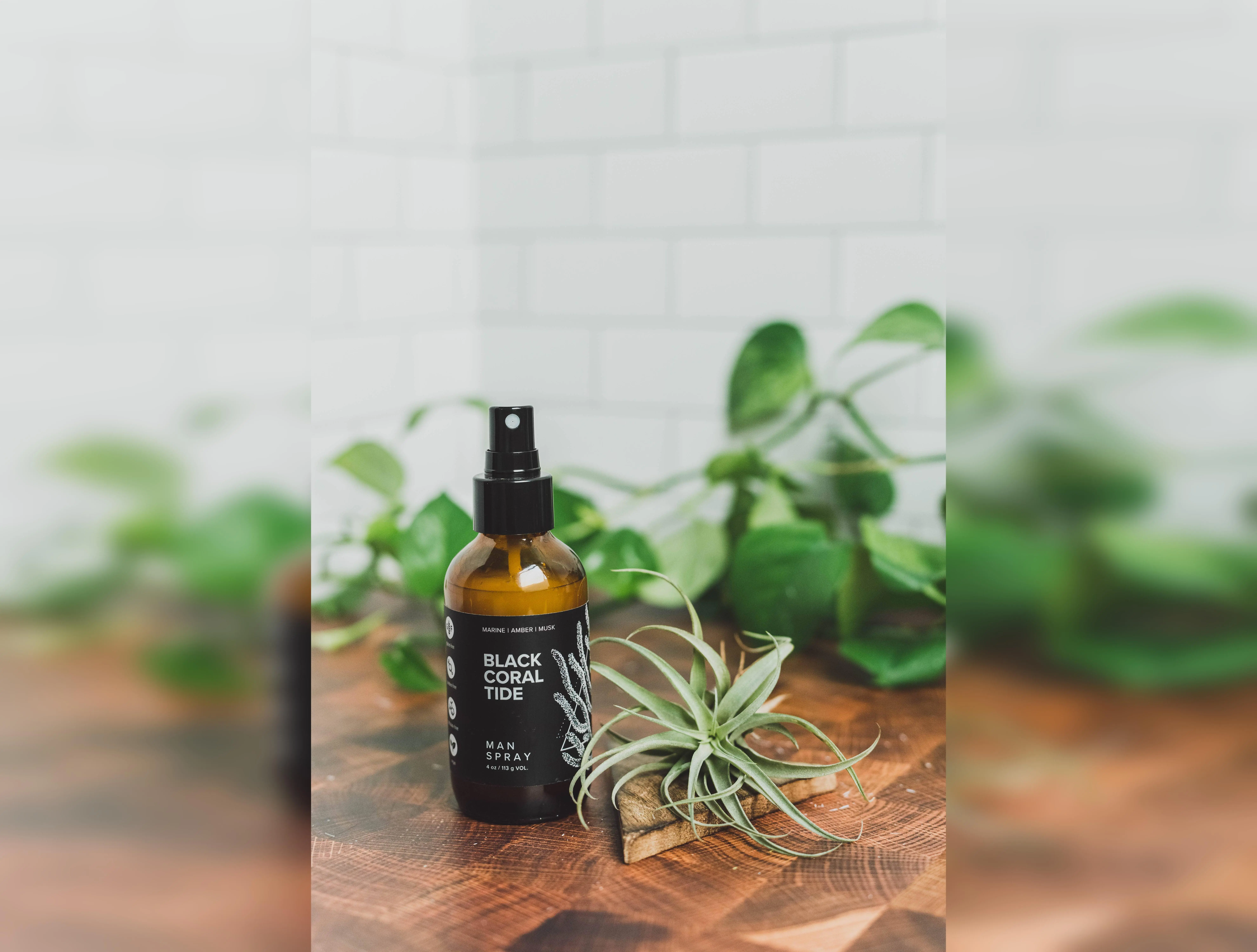 Black Coral Tide Fragrance Spray Bottle - 4oz Mist Bottle with Skin Safe Marine Amber Musk Fragrance Oils for Living Spaces, Body & Linen