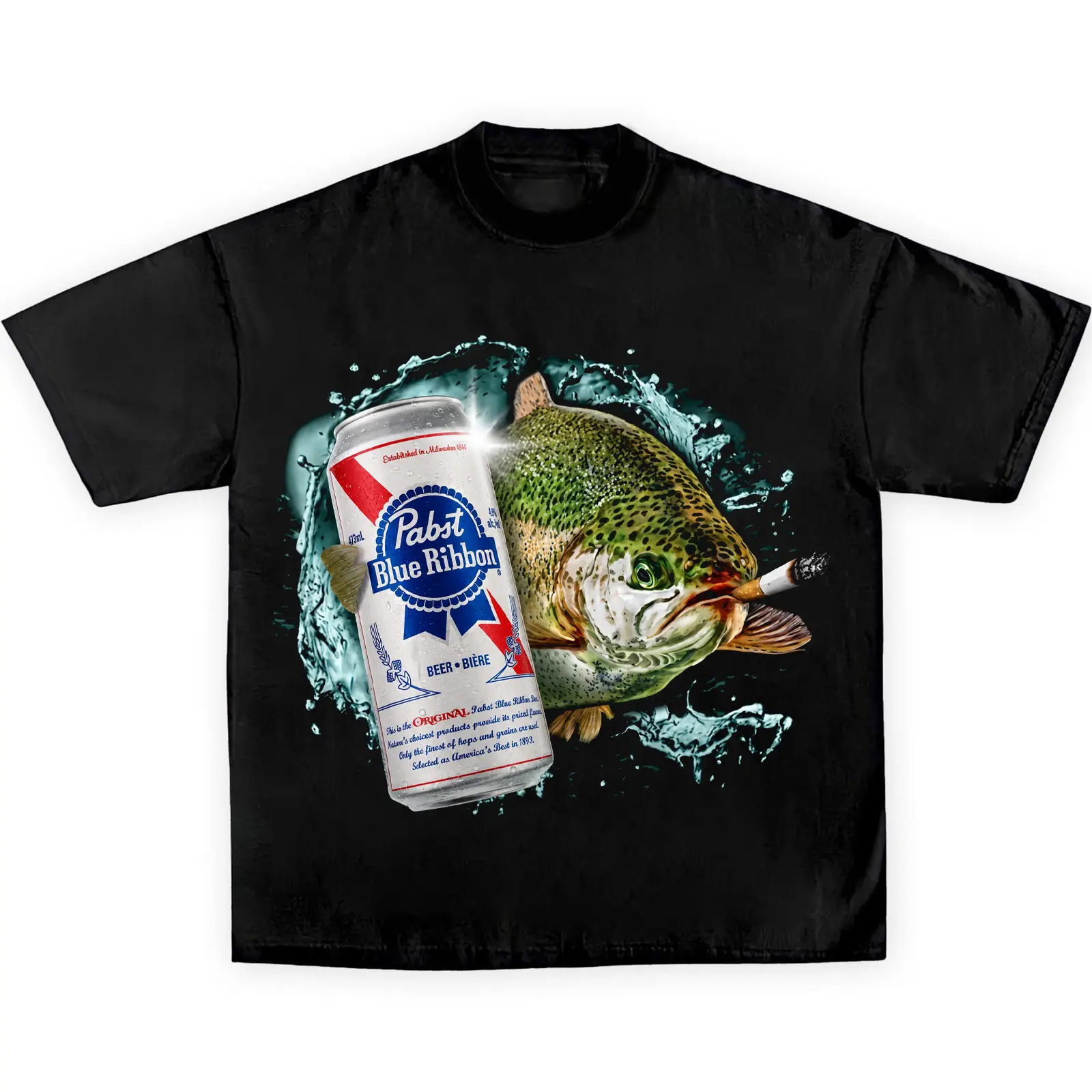 Funny Rainbow Trout Smoking Drinking Shirt Bud Light American Beer Can Graphic Tee Vintage Light Beer Fishing Meme Lovers Unisex Gift T-Shirt