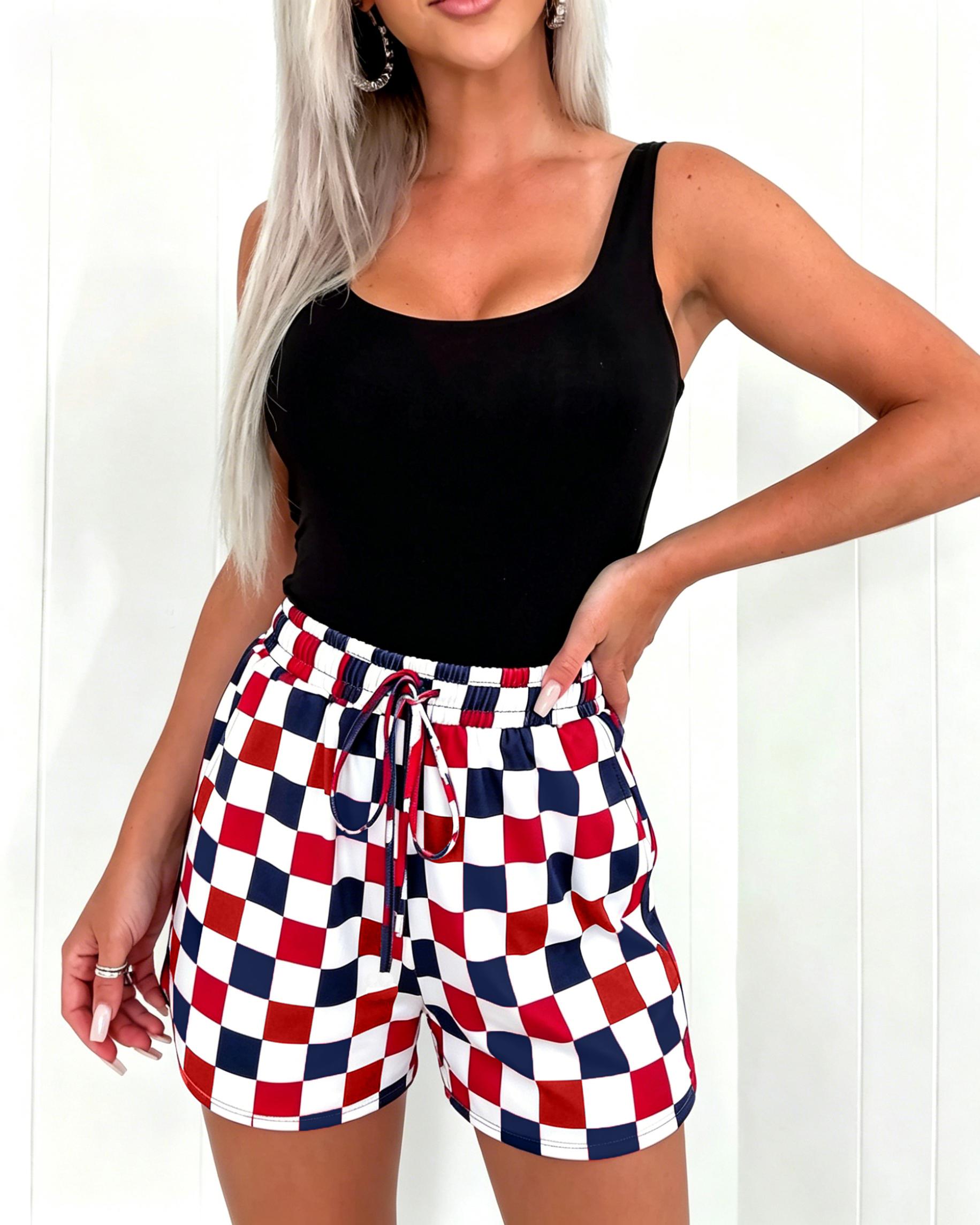 Mntaor Women's Checkered Drawstring Elastic Waist Casual Summer Shorts - Fitted Style with Adjustable Fit for Comfortable Outfit