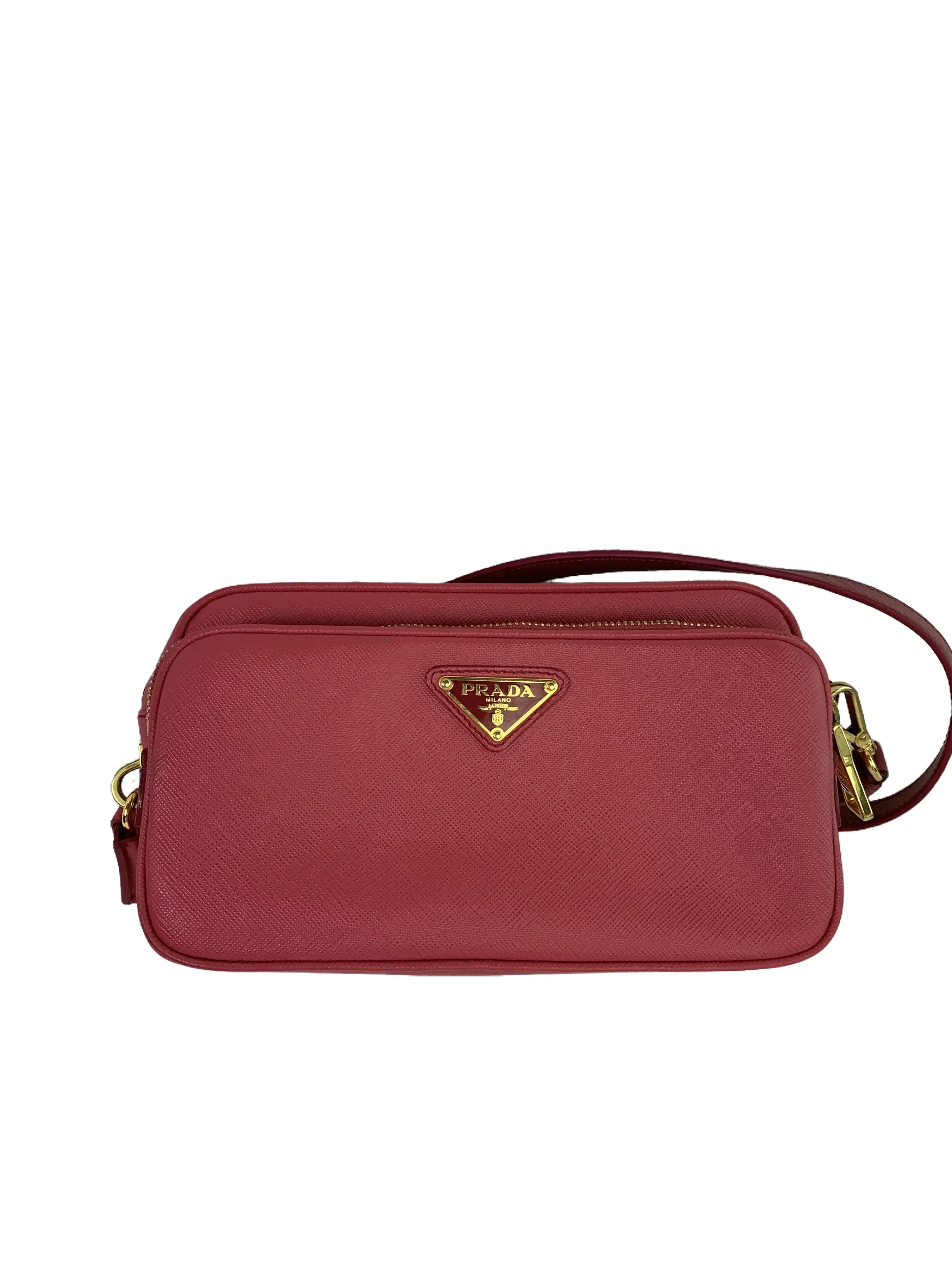 Pre-owned PRADA Red Saffiano Leather Double Zipper Camera Crossbody Bag/WJ06116604/6604/MC