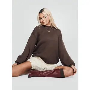 Harmony Balloon Sleeve Knit Sweater Dark Brown