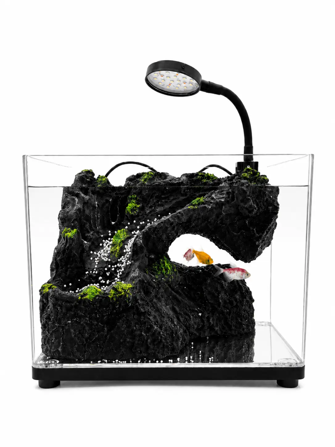 1.99 Gallon Desktop Fish Tank, USB Powered Mini Aquarium with Built-in Filter Pump, Lightweight PC Betta Fish Tank with Rockery Landscape Decor for Office Bedroom Home Waterfall Landscaping, Aquarium And Desktop Decoration, Fishtank
