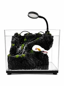 1.99 Gallon Desktop Fish Tank, USB Powered Mini Aquarium with Built-in Filter Pump, Lightweight PC Betta Fish Tank with Rockery Landscape Decor for Office Bedroom Home