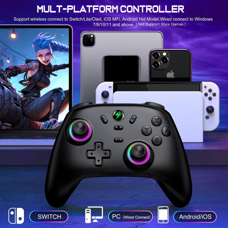 Wireless Switch Pro Controller with Charger Dock Station for Nintendo Switch Controller/Lite/OLED, Hall Effect PC Game Joysticks/iOS/Android Remote Accessories Interactive Gaming Figures-Black