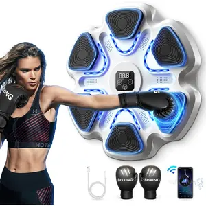 Music Boxing Machine, Smart Electronic Wall Mounted Boxing Target with Boxing Gloves, Bluetooth Music Interactive Boxing Trainer for Adults Kids, Home Indoor Gym Fitness Workout Equipment, W-Blue