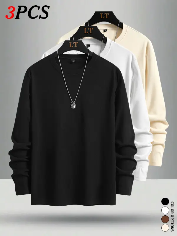 Men’s crewneck velour long-sleeve multi-pack for autumn/winter, loose casual and versatile, available in four colors for daily rotation.