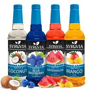 Syruvia Sugar Free Fruit Syrup Variety Pack – Coconut, Blue Raspberry, Watermelon & Mango – Gluten-Free, Kosher, 25.4 fl oz Bottles – Perfect Flavor Set for Cocktails & Mocktails (4-Pack)