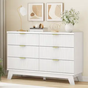 White Cabinets,6-drawer dressing cabinet, long bedside table with drawers and storage cabinets, Bohemian solid wood dressing table TV stand, medieval modern bedside table, suitable for bedroom wardrobes