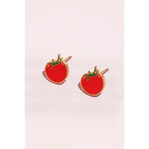 Tomato Girl Enamel Charm Stud Earrings