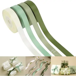 Sage Green Satin Ribbon 1/2 inch x 4 Rolls /Sage/Dusty Sage/Moss Green Ribbon for  Wrapping DIY Crafts Hair Bows Flower Bouquets Wedding Decor- Total 40 Yards