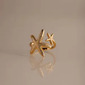 Open Duo Starfish Ring by Caitlyn Minimalist - 18K Gold Plated Adjustable Star Ring - Boho Beach Jewelry - Gift for Her