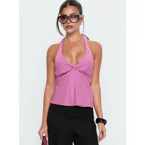 Golden Drift Halter Top Pink Stripe