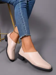 Women's /almond Color Square Toe Chunky Heel Loafer Slip-On, High-End PU Material, Simple Stitching, Perfect for Commuting & Office Wear