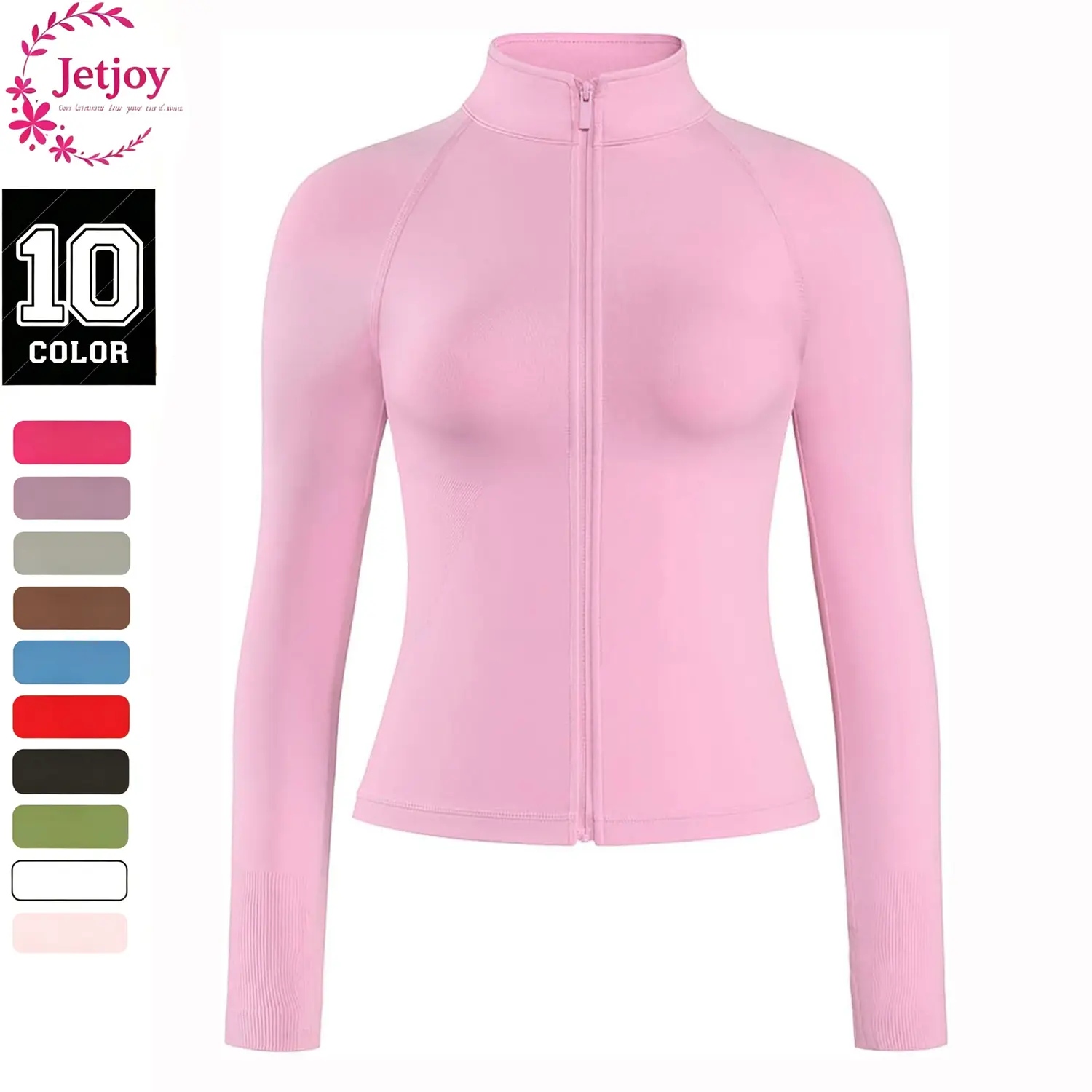 Jetjoy Women's Zip-Up Stand Collar Cropped Long Sleeve Workout Yoga Jacket - Zip-Up Sportswear, Tummy Control Athletic Top, Compression Apparel for Going Out, Pairs with Gym Leggings