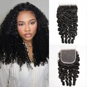 Megeen Hair Burmese Curly Closure Human Hair 4x4/5x5/13x4 Lace Closure 100% Unprocessed 16A Virgin Hair 3C4A Burmese Curly Human Hair with Spiral Curls Pre Plucked With Baby Hair Natural Black Color