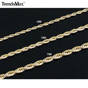 Gold Plated Stainless Steel Rope Chain Necklace 3/5/7mm 16-30", Fashion Link Jewelry for Female Males Mens Christmas Gift