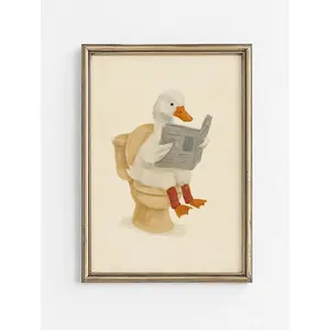 Duck Bathroom Print |   Funny Quirky Dorm Room Wall Art |   Whimsical Duck Reading on Toilet |   Farmhouse Bathroom Decor