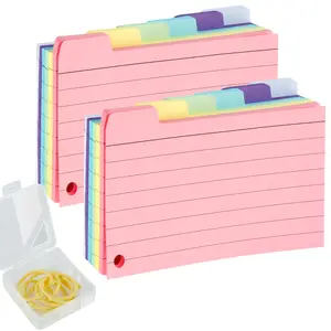 300Pcs Tabbed Index Cards with 8 Binder Rings Portable Index Note Cards 6 Colours Ruled Flash Cards Compact Lined Index Cards Record Cards for Memory Adults Kids Home Classroom Office 3.34x 4.92in