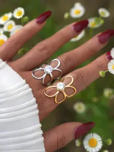 1 Retro Pomeranian-style stainless steel open ring, featuring a white zircon design with a lotus motif, suitable for birthday gifts, festive occasions, and daily wear.