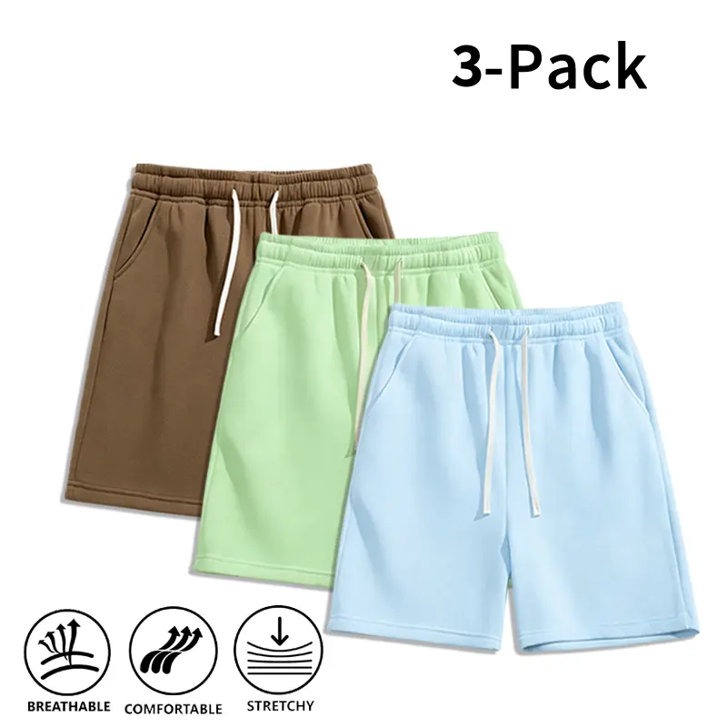 Men’s 3-Pack Casual Cotton Sweat Shorts, Elastic Waist Drawstring Shorts, Breathable & Comfortable for Daily Wear, Gym, Workouts