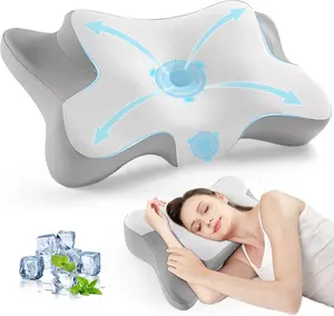 Jiaao Ergonomic Cervical Neck Pillow with Orthopedic Memory Foam for Neck Pain Relief & 2 Height Options for Side Back & Stomach Sleeper