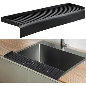 Sink Edge Protector with Suction Cup 4"x30", Silicone Sink Splash Guard for Kitchen & Bathroom, Protect Countertop from Scratches, Stains, for Stainless Steel Granite Quartz-Black