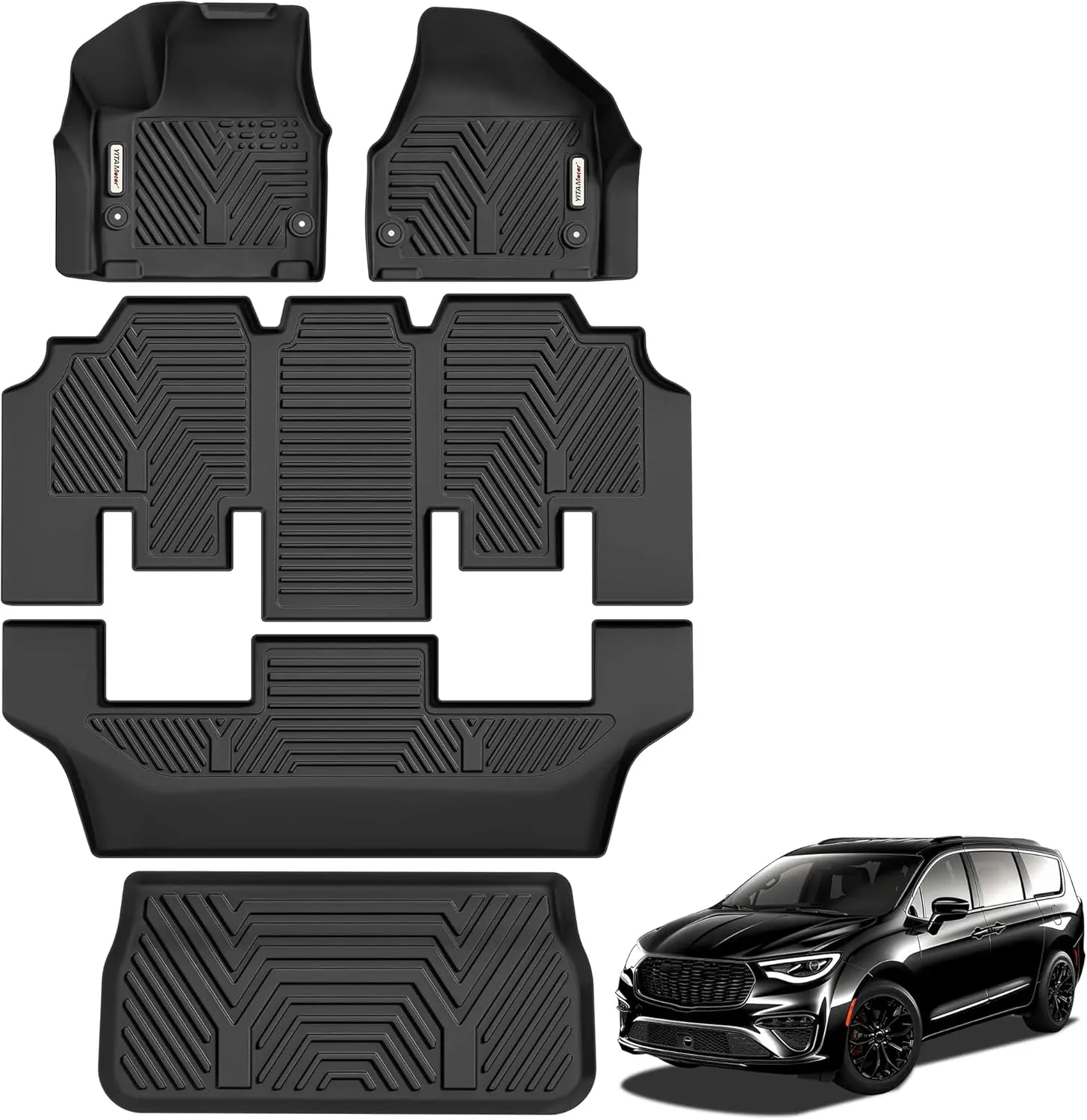 YITAMOTOR Floor Mats Fit for 2017-2024 Chrysler Pacifica 7 or 8 Passenger Model(No Hybrid Models), 3 Row Floor Liners and Cargo Mat All Weather Protector Car Accessories