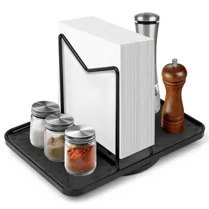 Napkin Holder for Table, Rotating Metal Napkin Dispenser with Salt and Pepper Shakers Caddy Standing Paper Towel Holder for Bathroom Kitchen Dining Table Decor Not Including Shakers